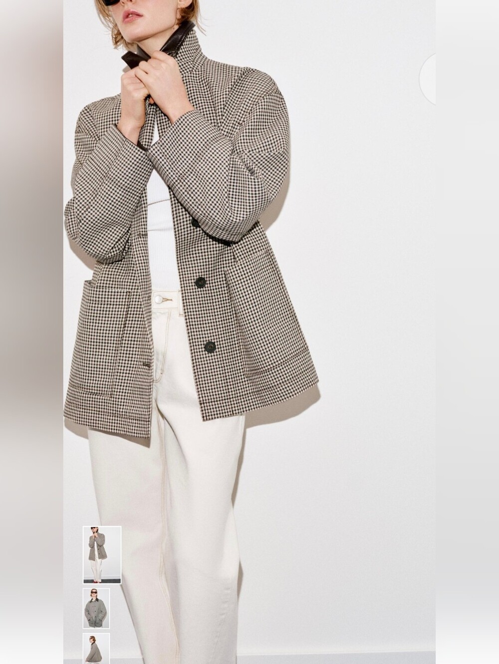 Zara HOUNDSTOOTH FAUX LEATHER TRIM JACKET(S)